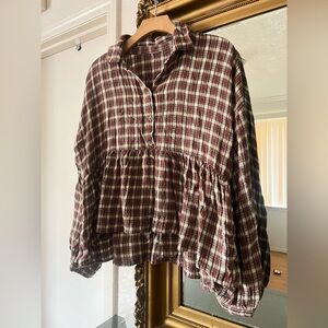 American Eagle Plaid Button-Up Women's Top